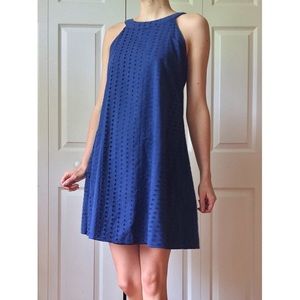 Francesca’s Bright Navy Blue Eyelet Shift Dress